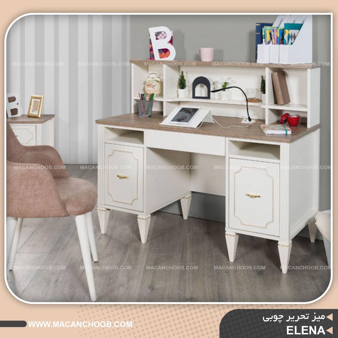 میز تحریر چوبی کتابخانه دار دخترانه مدل ELENA
